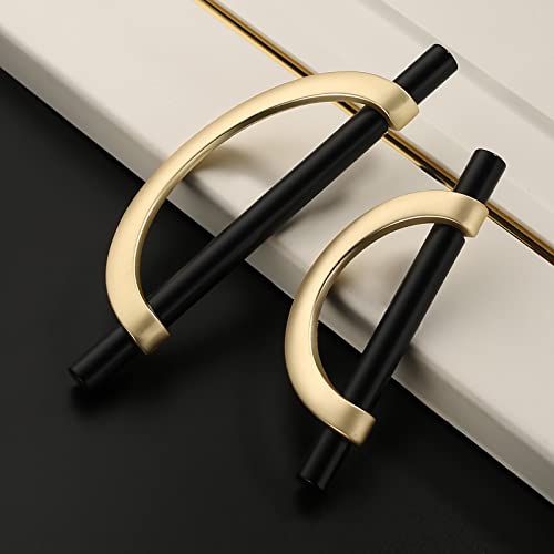 Amerdeco 6 Pack Black Brushed Gold Cabinet Pulls 3.75 Inch(96MM) Hole Centers Kitchen Cabinet Handles Hardware Kitchen Handles for Cabinets Cupboard Handles Drawer Pulls - Image 3