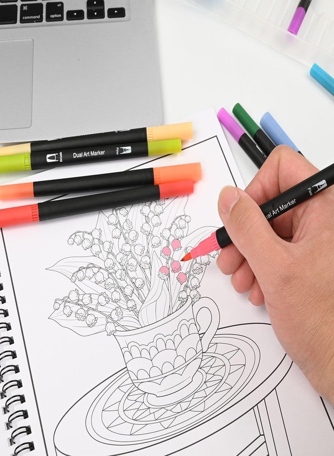 Bondream Adult Coloring Book Set with 36 Colors Markers,Spiral Bound Coloring Books with Mandala Flowers Animals Patterns for Adult Women Relaxation & Anxiety Relief - Image 4