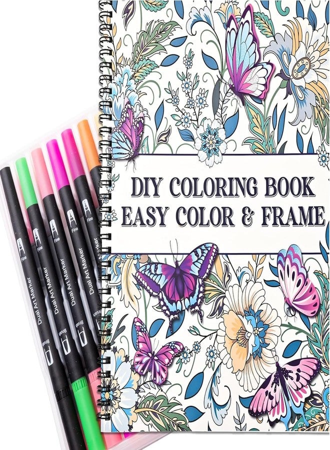 Bondream Adult Coloring Book Set with 36 Colors Markers,Spiral Bound Coloring Books with Mandala Flowers Animals Patterns for Adult Women Relaxation & Anxiety Relief - Image 1