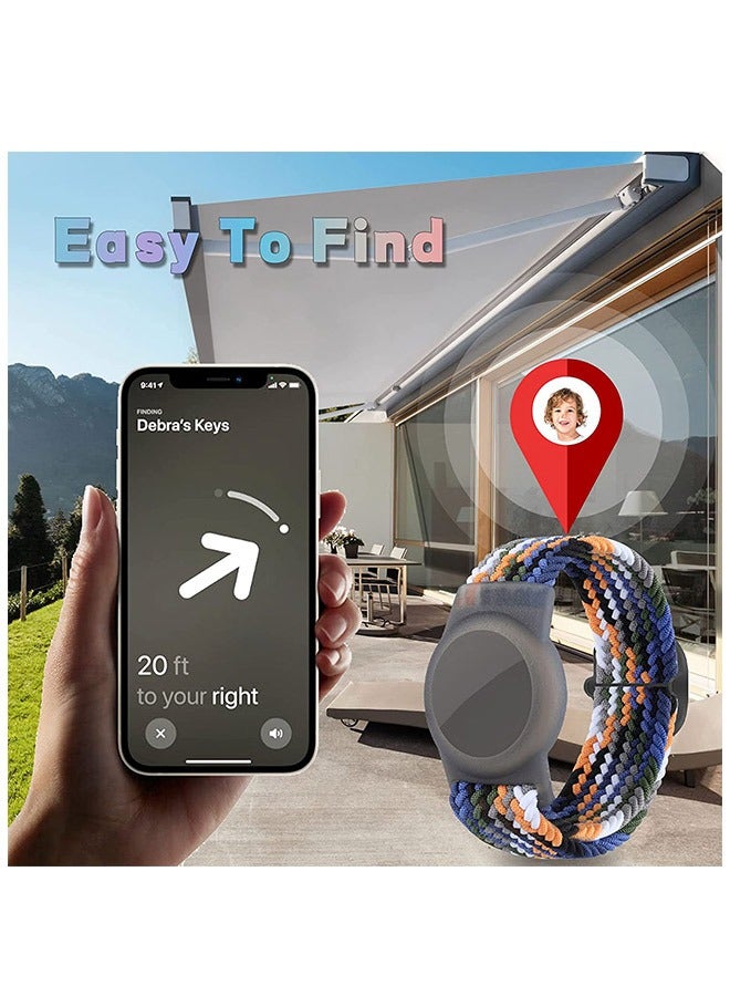 حزام معصم مضفر من النايلون المرن من AirTag ، بإبزيم قابل للتعديل ومضاد للفقد وحزام حماية من السيليكا (أزرق داكن) - Image 4