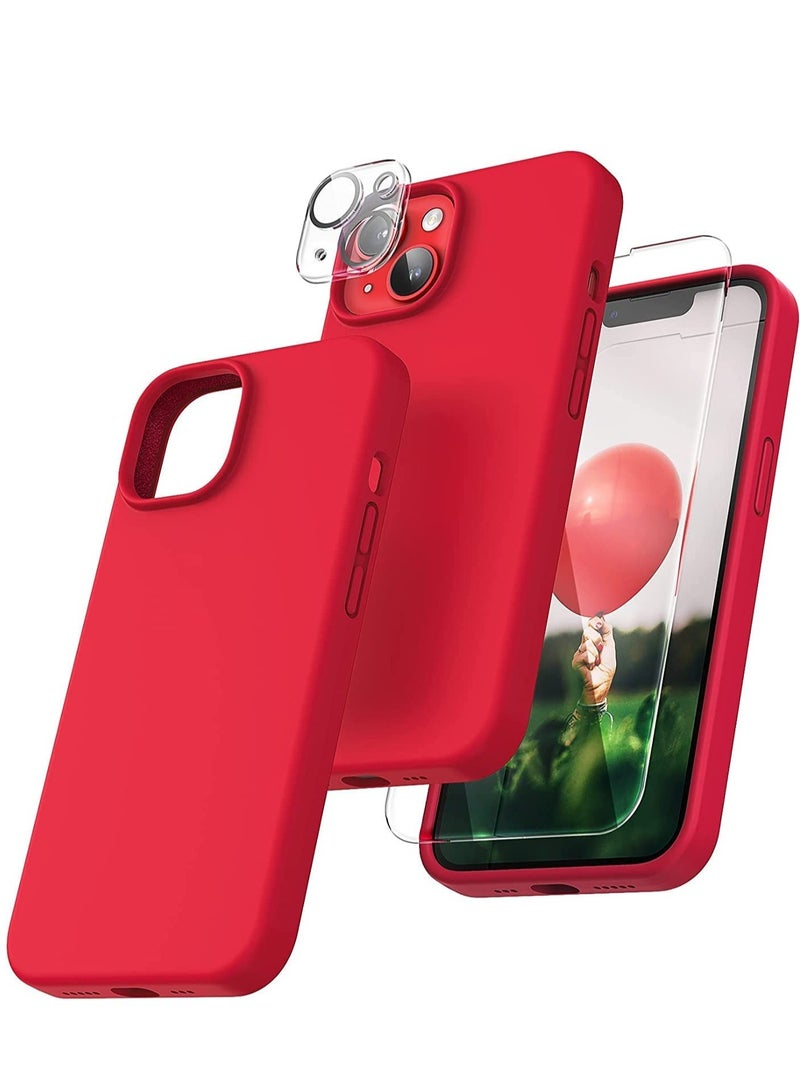ELTRAZONE [5 in 1] Designed for IPhone 14 PLUS Case, with 2 Pack Screen Protector + 2 Pack Camera Lens Protector, Liquid Silicone Phone Case IPhone 14 PLUS, [Anti-Scratch] [Drop Protection], Red - Image 1