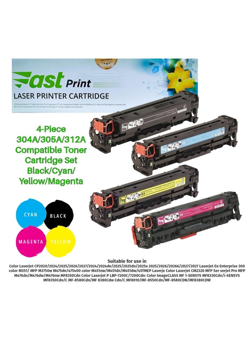 فاست برينت مجموعة خراطيش حبر متوافقة من 4 قطع 304A/305A/312A أسود/سماوي/أصفر/أرجواني - Image 1