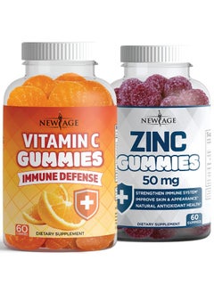 New Age Vitamin C & Zinc Gummies Combo Vitamin C 250Mg Natural Orange Zinc 50Mg High Potency Immune Booster Supplement Immunity Defense Powerful Natural Antioxidant 2 Pack Combo 120 Count  - Image 1