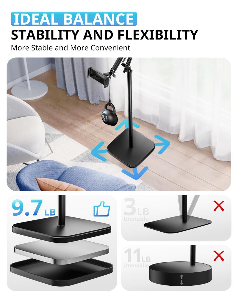 UBeesize Tablet Stand Holder for Bed & Floor, 9.7LB Heavy Duty Adjustable iPad Stand, 360Â° Swivel, Stretchable Arm, Compatible with iPad Pro Air Mini 12.9/9.7, Kindle, Cell Phones (4.9''-13'') - Image 3