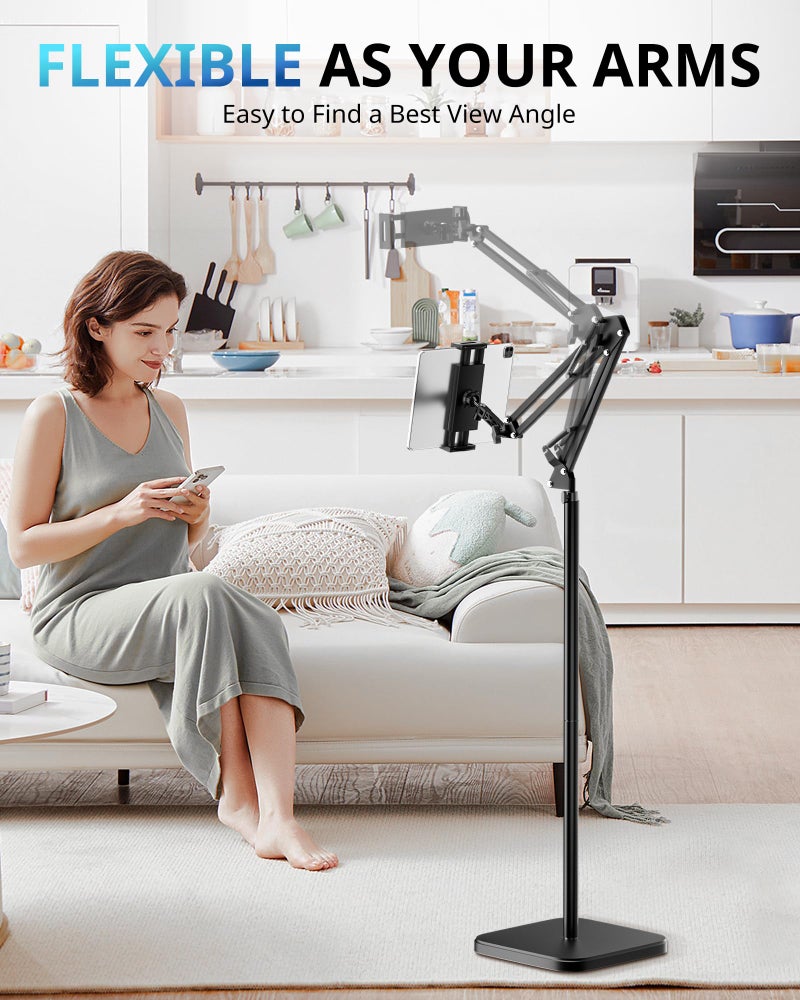 UBeesize Tablet Stand Holder for Bed & Floor, 9.7LB Heavy Duty Adjustable iPad Stand, 360Â° Swivel, Stretchable Arm, Compatible with iPad Pro Air Mini 12.9/9.7, Kindle, Cell Phones (4.9''-13'') - Image 2