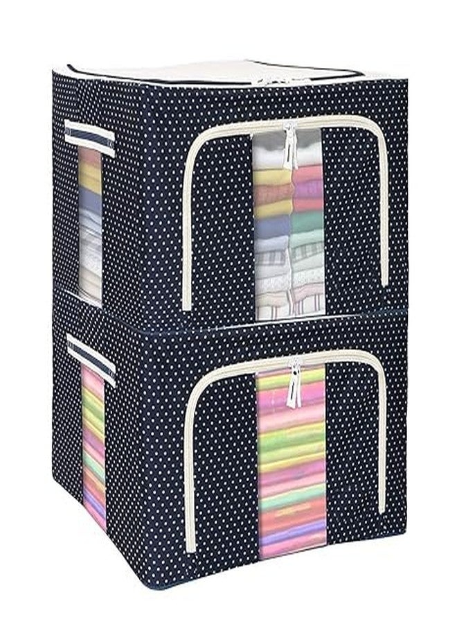 Dhrumino Foldable Steel Frame Clothes Organizer Storage Box For Wardrobe, Saree, Shirts, And Blankets (66 Ltr - Pack Of 2, Oxford Fabric), Blue - Image 1