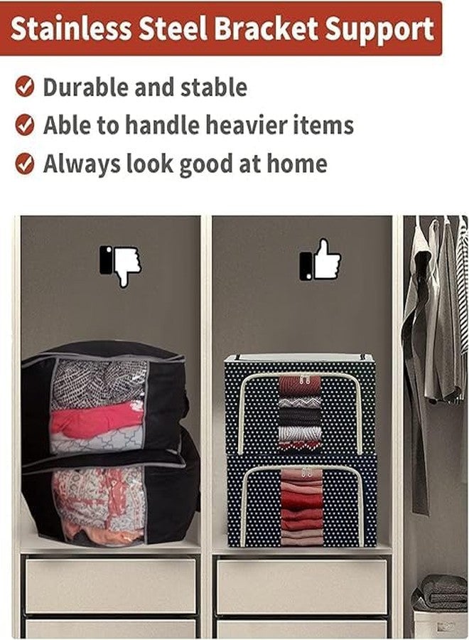 Dhrumino Foldable Steel Frame Clothes Organizer Storage Box For Wardrobe, Saree, Shirts, And Blankets (66 Ltr - Pack Of 2, Oxford Fabric), Blue - Image 3