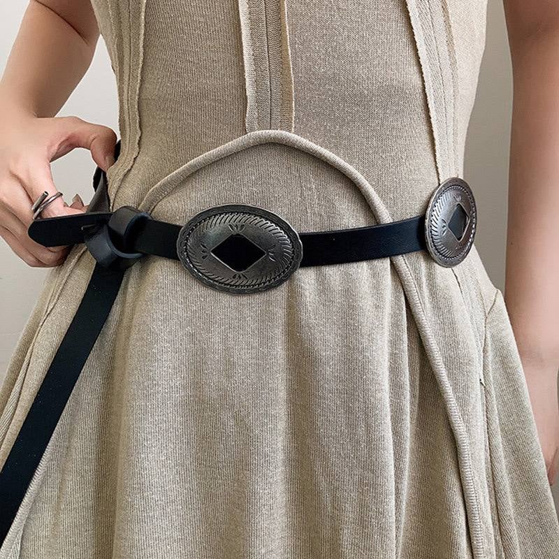 حزام جلد أسود حريمي على الاستايل الغربي شكل عقدة - Image 3