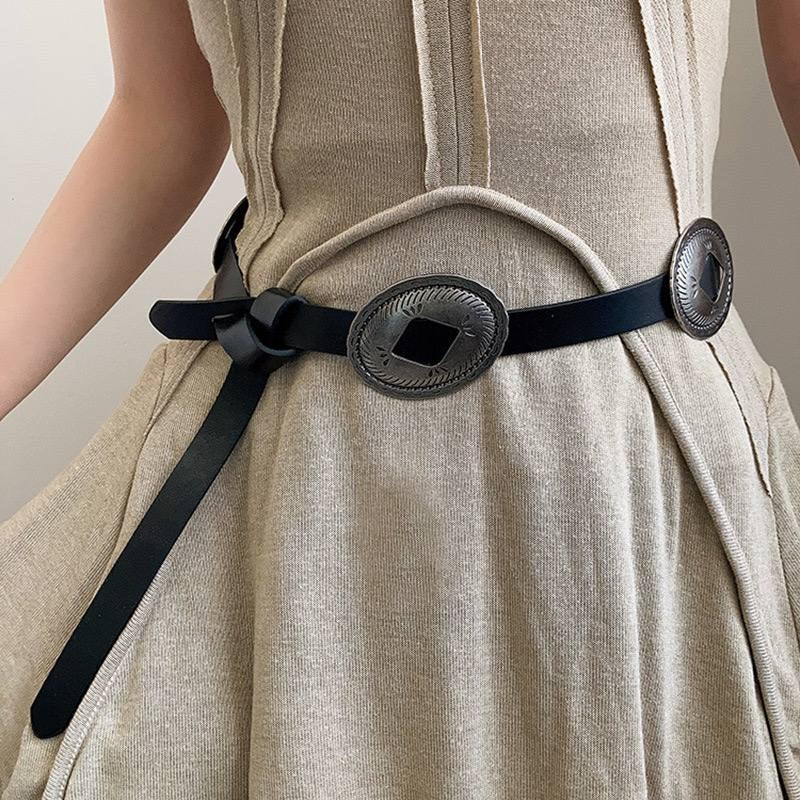 حزام جلد أسود حريمي على الاستايل الغربي شكل عقدة - Image 4