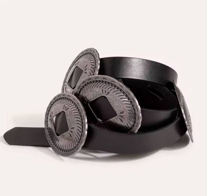 حزام جلد أسود حريمي على الاستايل الغربي شكل عقدة - Image 1