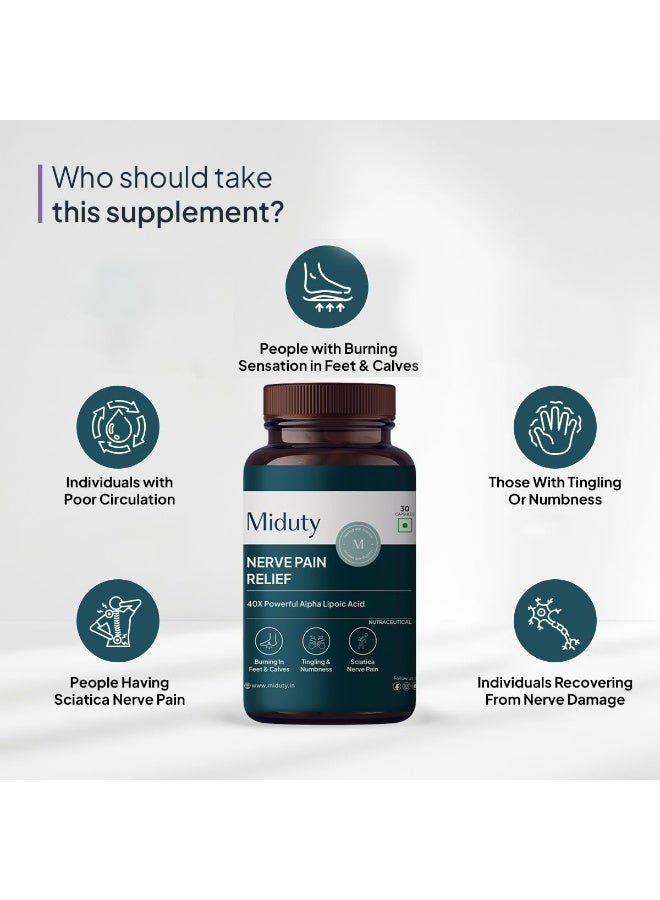 Miduty Nerve Pain Relief Supplement for Nerve Blocks | L-Carnitine, Active Alpha Lipoic Acid 200mg | Helps in Sciatica Pain & Tingling Sensation - 30 Capsules - Image 3