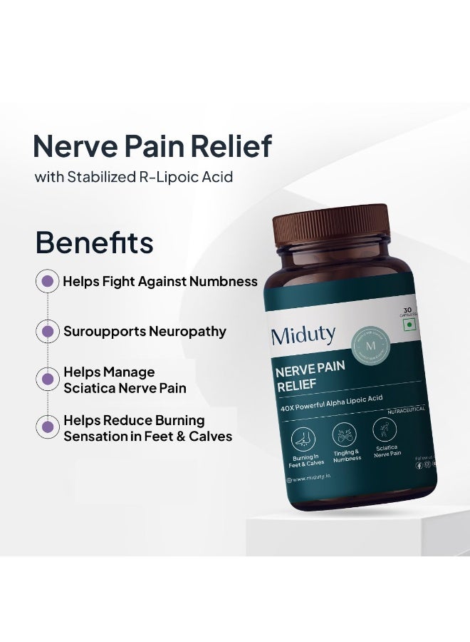 Miduty Nerve Pain Relief Supplement for Nerve Blocks | L-Carnitine, Active Alpha Lipoic Acid 200mg | Helps in Sciatica Pain & Tingling Sensation - 30 Capsules - Image 2