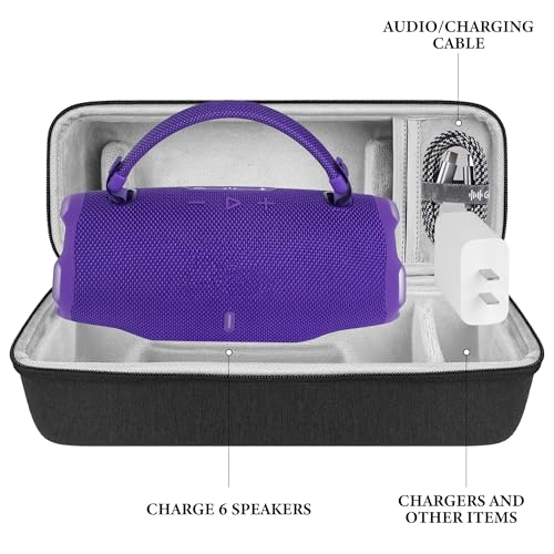 Geekria حقيبة حماية سماعة جيكريا شيلد متوافقة مع JBL Charge 6 بديل غلاف صلب محمول للحماية مع تخزين الكابل، سلسلة مفاتيح، خطاف، حزام كتف للسفر باللون الرمادي الداكن - Image 3