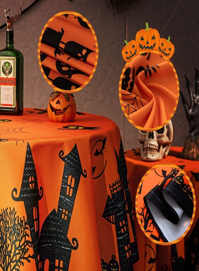 MikiUp Round Halloween Tablecloth - Haunted House Decorative Holiday Table Cloth, Waterproof and Washable Fabric Table Cover for Party Kitchen Dining Room Indoor, 60 Inch - Image 4