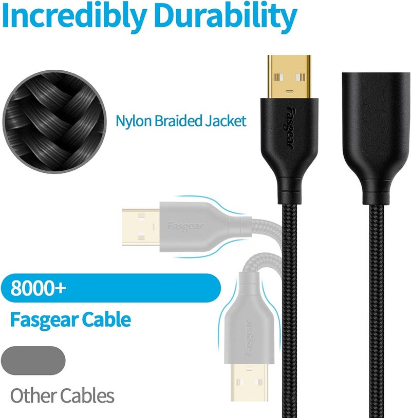 USB 2.0 Extension Cable 6ft a Male to a Female USB Extension Lead for Charging and Syncing - USB Extender for Printers |Cameras|Mouse|Keyboards & Other Computer Accessories Black - Image 2