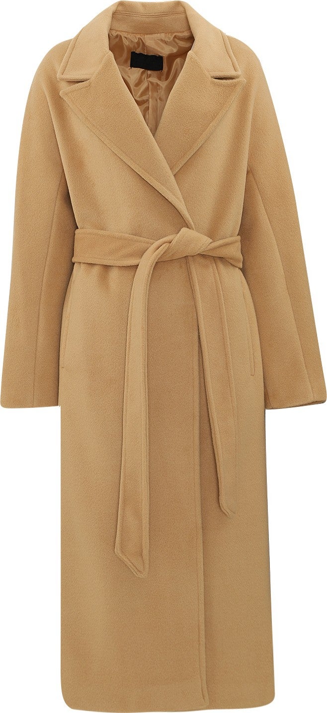 Açelya Okcu AÇELYAOKCU Premium Lapel Fleet Pocket Tied Maxi Women's Wool Coat  - Image 1