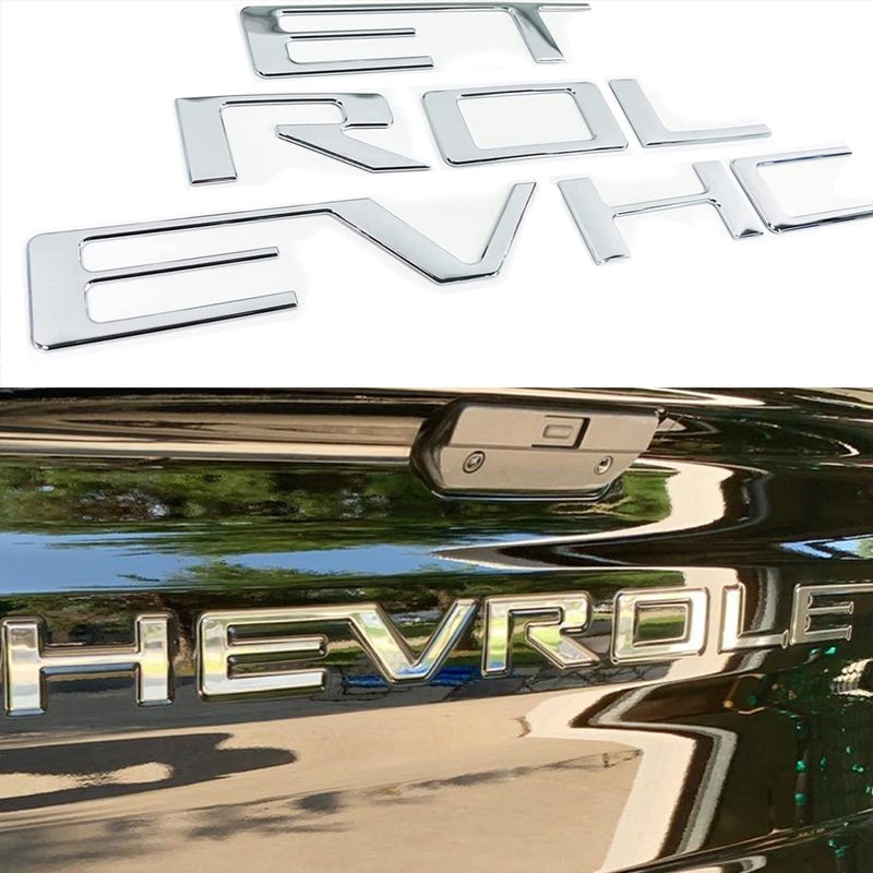 Texflic Tailgate Insert Letters Compatible with Chevy Silverado 2019 2020 2021 2022 2023 2024 2025 Accessories 3D Rear Emblems Badge with Strong Adhesive Chrome Silver - Image 1