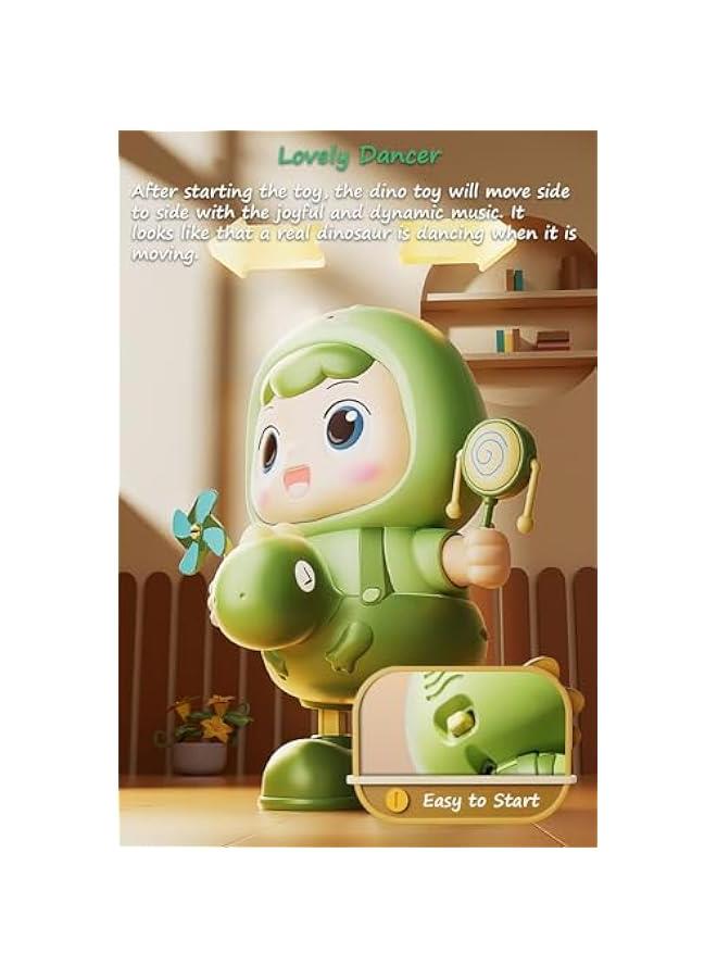 Musical Toy, Lovely Dancing Dinosaur Toy Baby Crawling Toy Robot Dancing Toy Dinosaur Music Toy for Boys and Girls with Dynamic Music| Legs Move Sideways| Body Twist (Boy) - Image 2