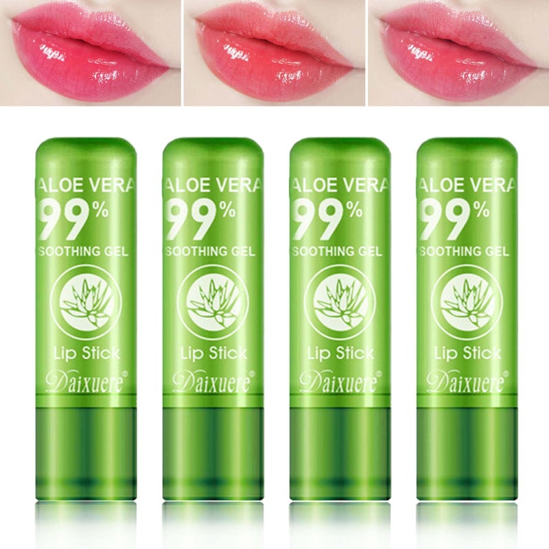 WENJLYJ 4 PCS Aloe Vera LipstickMagic Temperature Color Changing Lip Gloss SetLonglasting Nutritious Waterproof Lip Balm Moisturizing Lipstick Lip Makeup Kits for Women