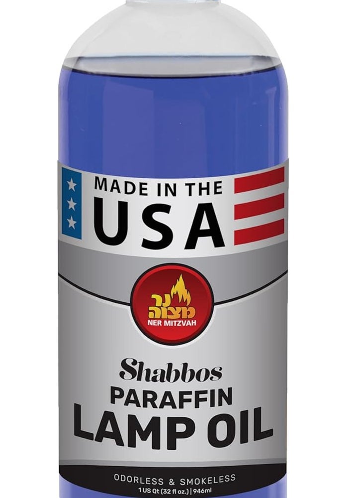 Ner Mitzvah Paraffin Lamp Oil - Blue, 32oz Smokeless and Odorless Fuel for Indoor and Outdoor Use - Image 1