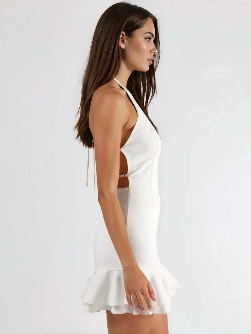 Hiccup Dusty White Ruffled A-Line Bengalin Dress for Women | Best Price UAE