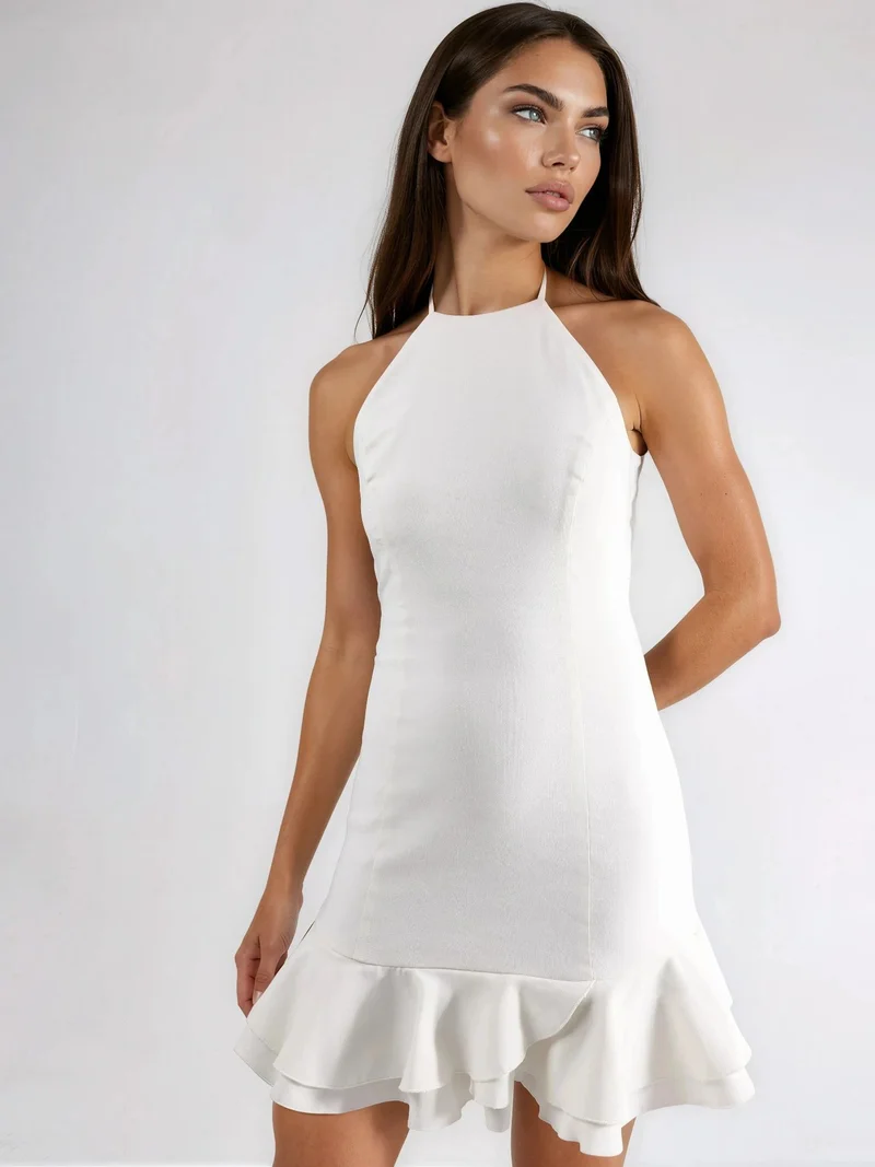 Hiccup Dusty White Ruffled A-Line Bengalin Dress for Women | Best Price UAE