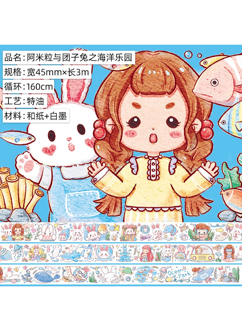 Generic - Cute Cartoon Girl Washi Tape Set A sea paradise of rice grains and dumplings and rabbits. Paper. Special oil 3m - Image 1
