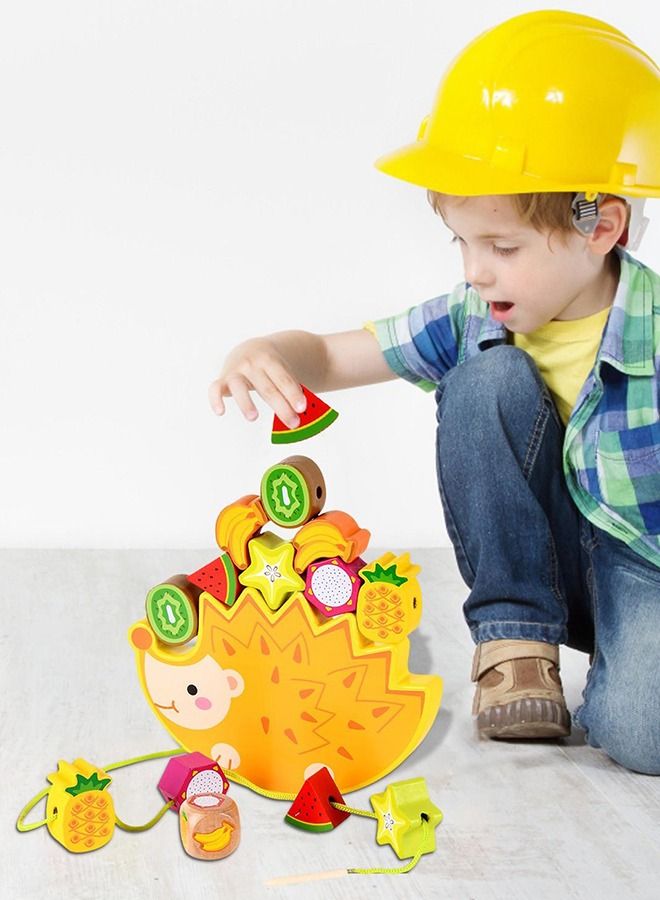 BAYBEE لعبة توازن القنفذ الخشبية 2 في 1 للأطفال، ألعاب بناء وتكديس مكعبات للأطفال، ألعاب ربط للأطفال، ألعاب تعليمية للأطفال من مونتيسوري لتدريب التوازن للأطفال من سن 3 سنوات فما فوق، الأولاد والبنات - Image 2