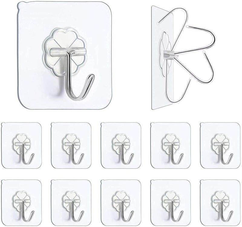 KASHIVAL Adhesive Stainless Steel HooksNonTrace Stick Wall Hook Waterproof Wall Hooks Hangers for Hanging Robe Coat Towel Keys Bags Lights Calendars Steel Hook Pack of 10 - Image 1