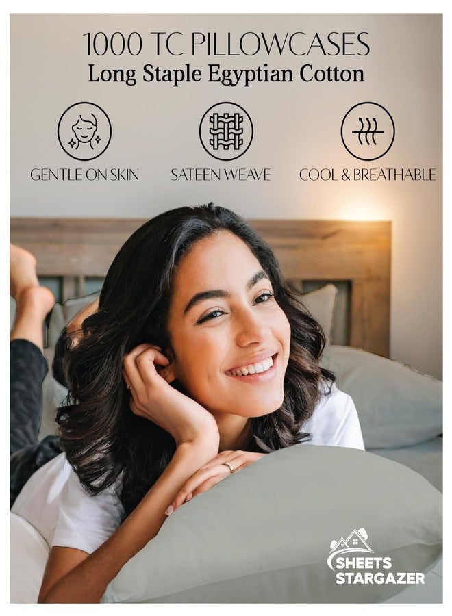 SHEETS STARGAZER 1000 Thread Count 100% Egyptian Cotton Pillow Cases, Set of 2 Pillowcase, Long-Staple 100% Cotton Breathable, Soft Sateen Weave Bed Pillow Cover, 20 X 30 Inches Pillowcases Light Grey Standard Size - Image 5