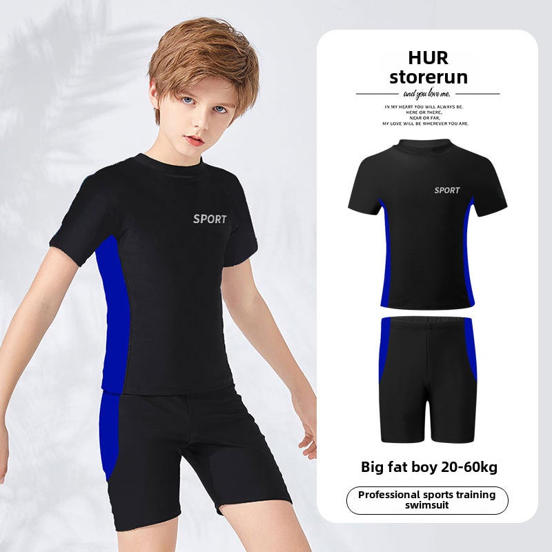 Hutun Kidsren's Swimsuit Boys' Medium and Large Kidsren's Split Training Swimsuit Boys' Swimming Trunks 2022 New Quick-Drying Suit(Royal Blue, XL) - Image 1