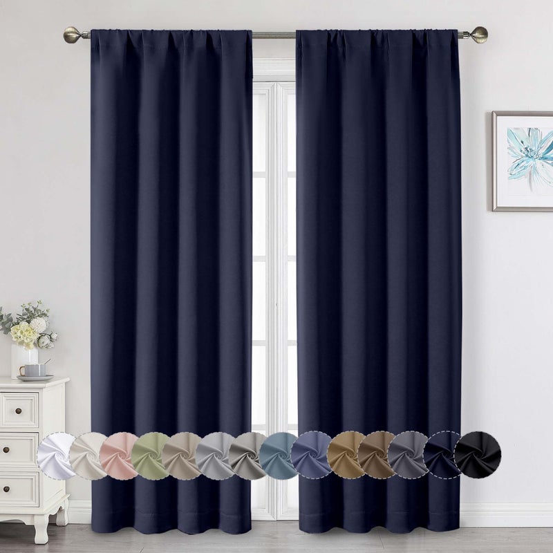 WelvetBLK Navy Blue Blackout Curtains 84 Inches Long 2 Panels Set, Soft Solid Thermal Insulated Room Darkening Curtains for Bedroom Living Room, Rod Pocket Drape, Navy Blue, Each 40" Wx84 L - Image 1