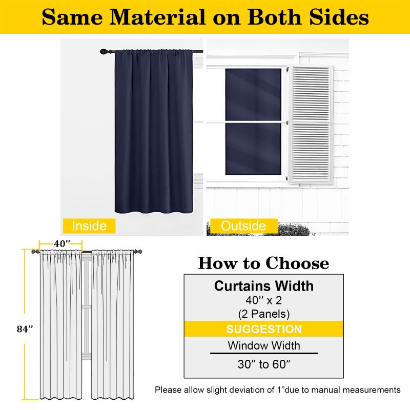WelvetBLK Navy Blue Blackout Curtains 84 Inches Long 2 Panels Set, Soft Solid Thermal Insulated Room Darkening Curtains for Bedroom Living Room, Rod Pocket Drape, Navy Blue, Each 40" Wx84 L - Image 2