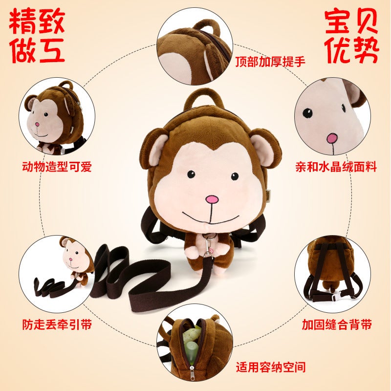 Cartoon Plush Girls' Cute Anti-Lost Bag Anti-Lost Bag Backpack Baby Kindergarten Schoolbag - Image 3