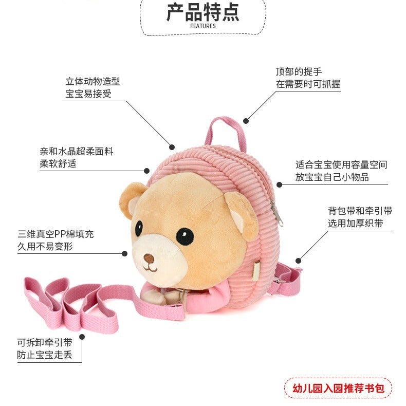 Cartoon Plush Girls' Cute Anti-Lost Bag Anti-Lost Bag Backpack Baby Kindergarten Schoolbag - Image 5