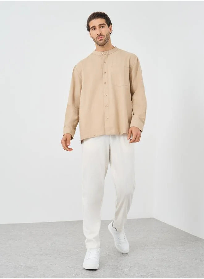 ستايلي Styli Mandarin Collar Relaxed Fit Shirt