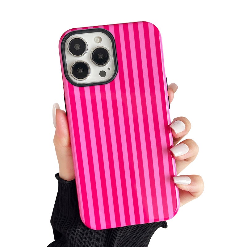 غطاء هاتف بنمط مخطط لـ iPhone 15 6.1 بوصة - وردي - Image 1