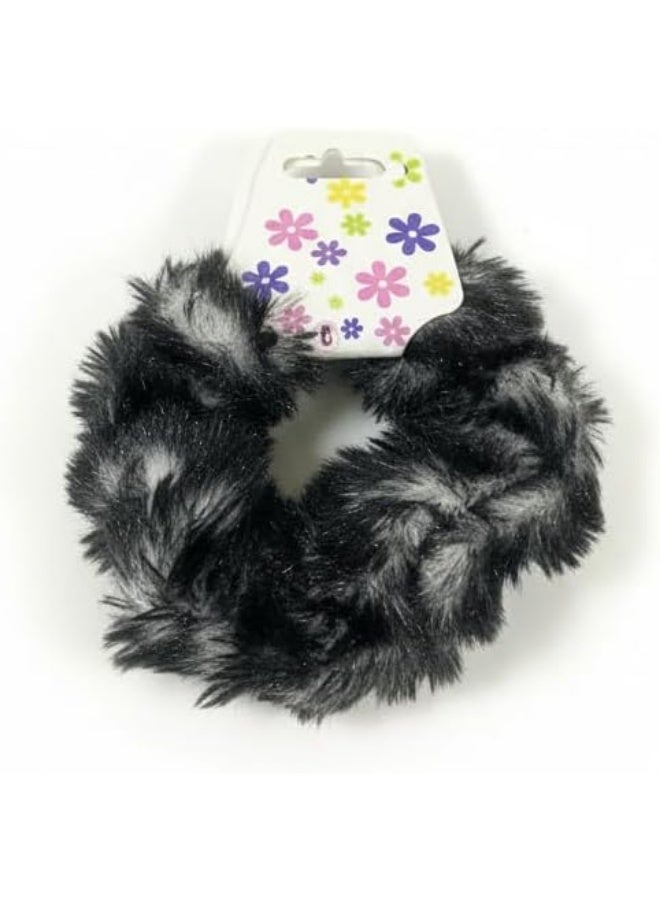 Fluffy Faux Fur Hair Scrunchies – Black, Pack of 2, Soft Elastic Hair Bands for Women & Girls - Image 2