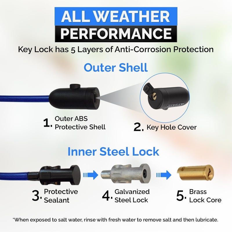 DocksLocks Weatherproof Security Cable Lock with Keys (5ft to 25ft Lengths) Anti-Theft for Kayak, Bike, Paddleboard, Scooter, Equipment, Bicycle - Image 3