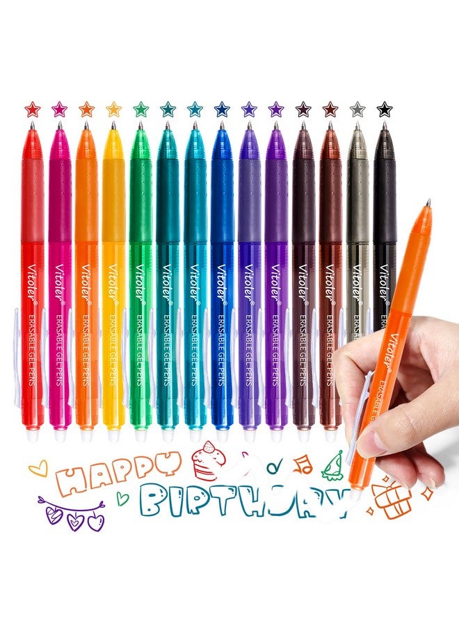 VITOLER Erasable Gel Pens,0.7Mm,14 Pack,Retractable Gel Ink Pens,Assorted Colors Fine Point Pens For Drawing, Writing,Planner At School, Office & Home  - Image 1