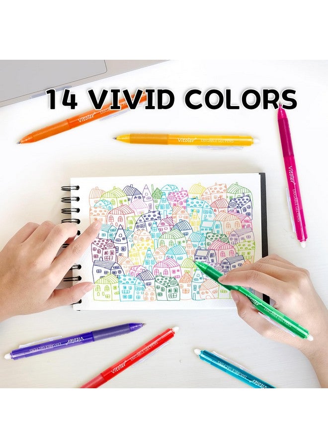 VITOLER Erasable Gel Pens,0.7Mm,14 Pack,Retractable Gel Ink Pens,Assorted Colors Fine Point Pens For Drawing, Writing,Planner At School, Office & Home  - Image 5