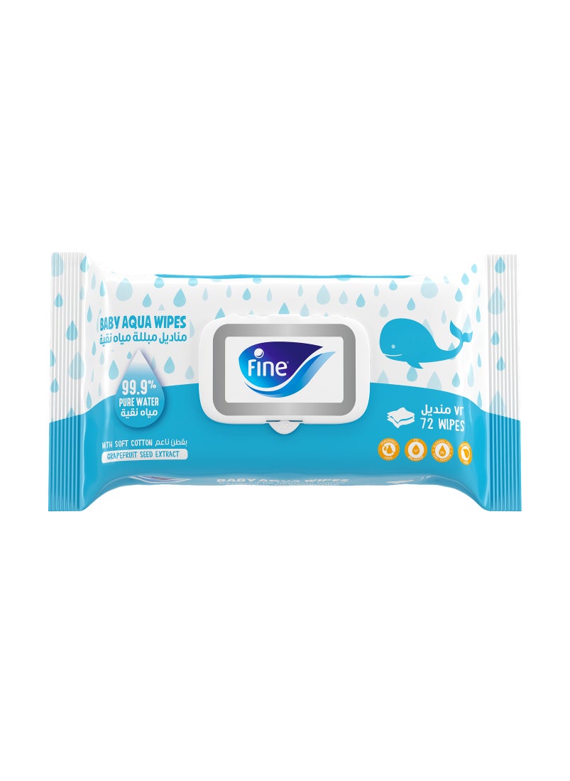 Fine Baby Aqua Wipes 99.9% Pure Water 72 Wipes  - Image 1