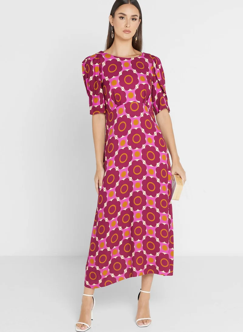 Closet London Puff Sleeve Floral Print Dress