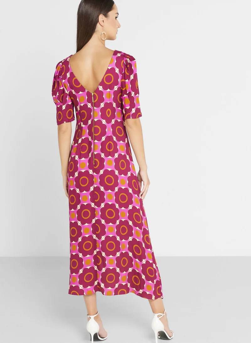 Closet London Puff Sleeve Floral Print Dress