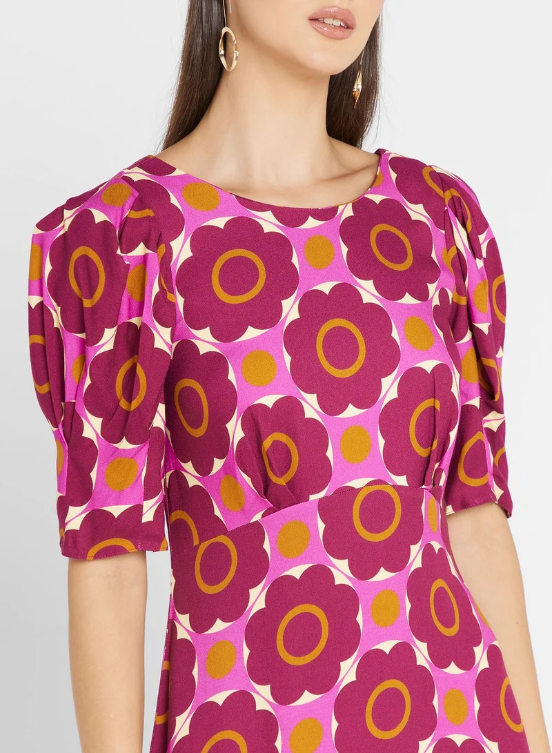 Closet London Puff Sleeve Floral Print Dress