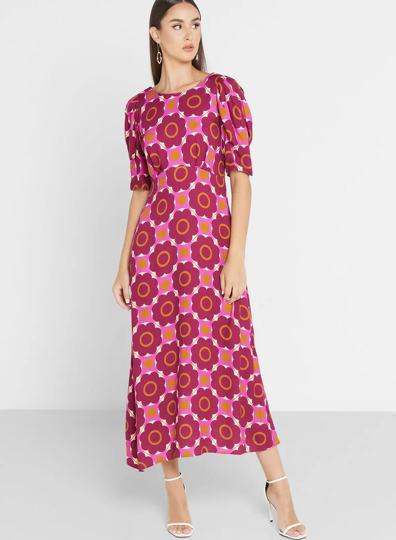 Closet London Puff Sleeve Floral Print Dress