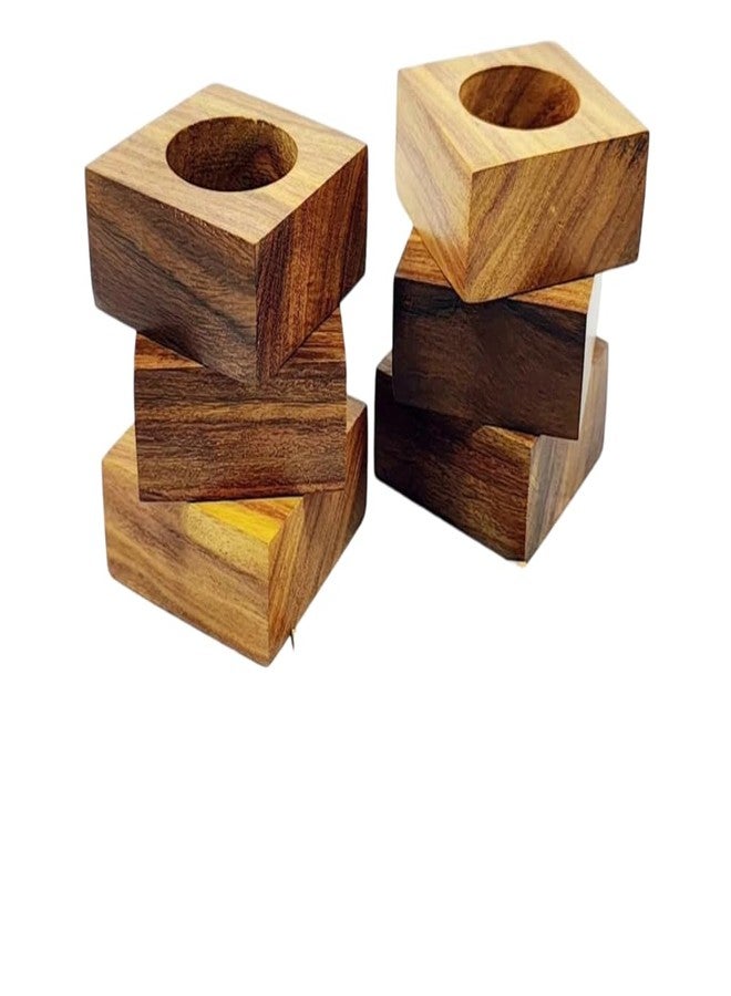 SHAFA IMPEX Handmade Wooden Square Napkin Ring Made by Artisan Beautifully Crafted and Designed in India Set of 4 - Image 2