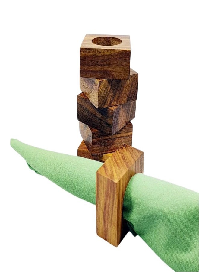 SHAFA IMPEX Handmade Wooden Square Napkin Ring Made by Artisan Beautifully Crafted and Designed in India Set of 4 - Image 1