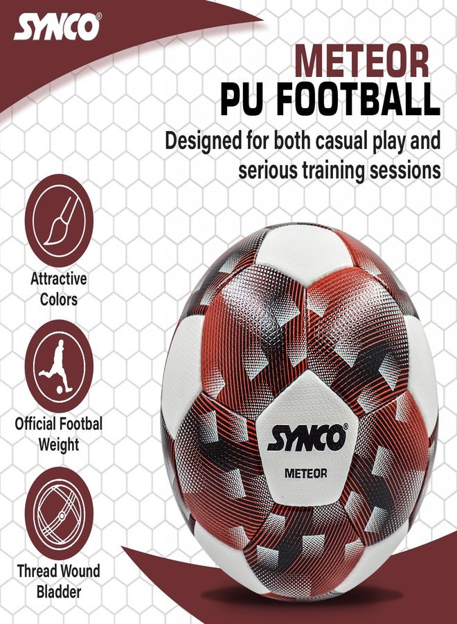 Synco Meteor Football Match Ball | FIFA Quality Pro Standard Ball | PU Textured 32 Panel Hand | Football for Professional Matches | Official Size- 5 - Image 2
