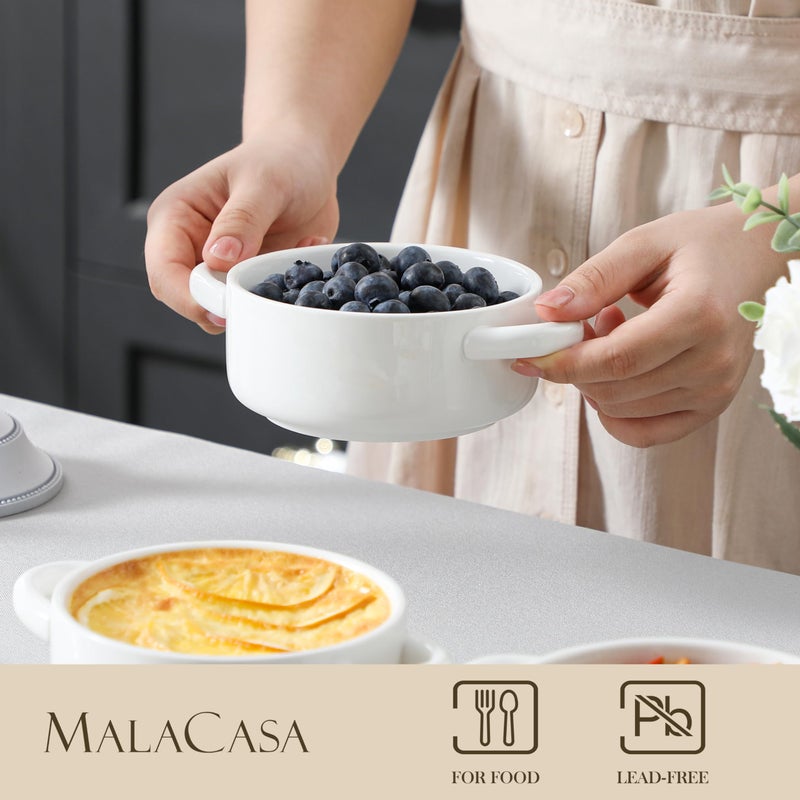 MALACASA Mini Cocotte Set - 14 OZ Small Casserole Dishes with Lids and Handles, Ceramic Mini Dutch Oven Set of 4, Small Baking Ramekins for Lasagna, SoufflÃ©, Oven, Microwave & Dishwasher Safe, Series BAKE.BAKE - Image 3